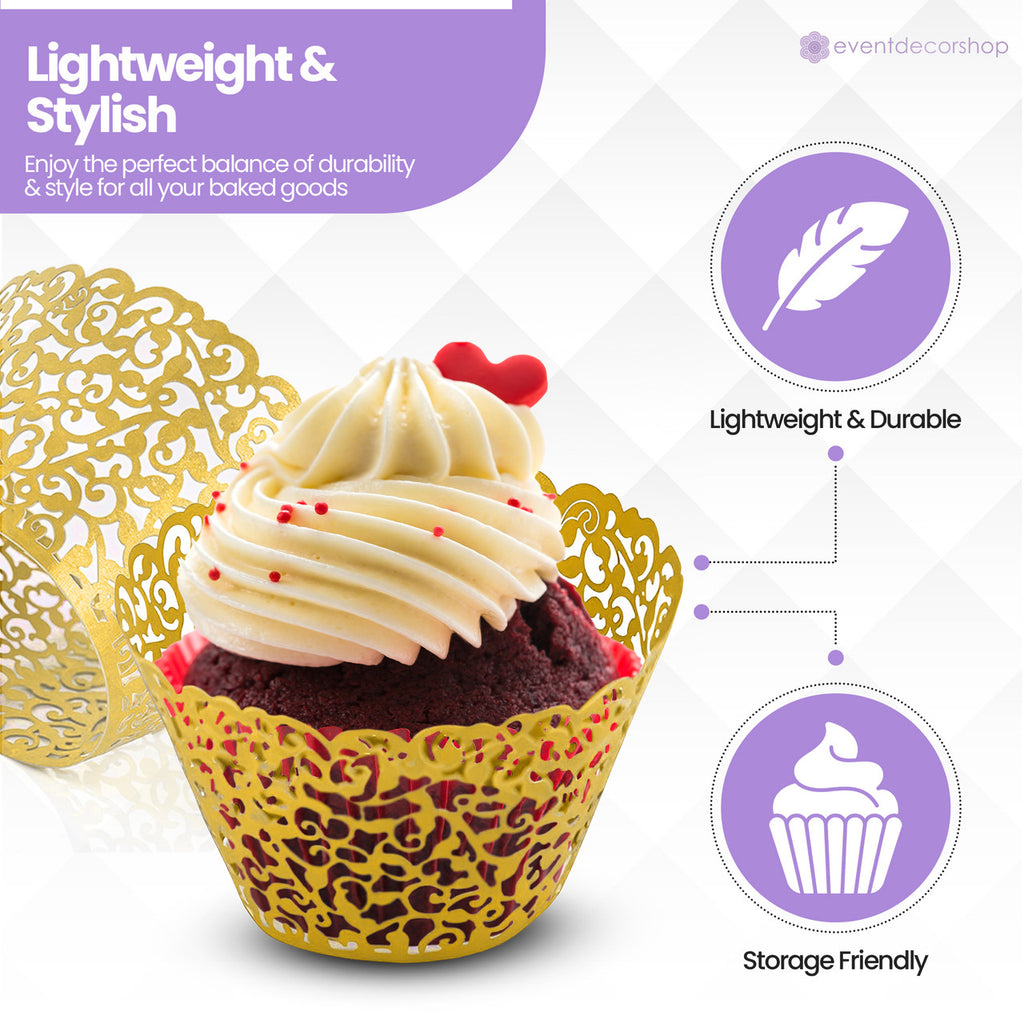 25x Laser Cut Cupcake Wrappers - Gold