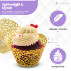 25x Laser Cut Cupcake Wrappers - Gold