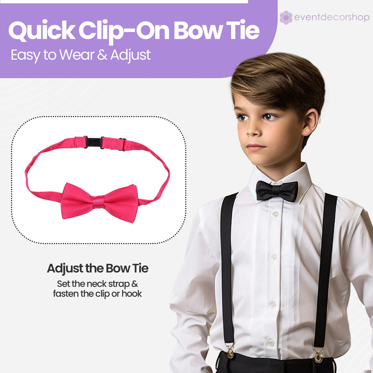 Kids Braces with Bow Tie - 25mm - Hot Pink