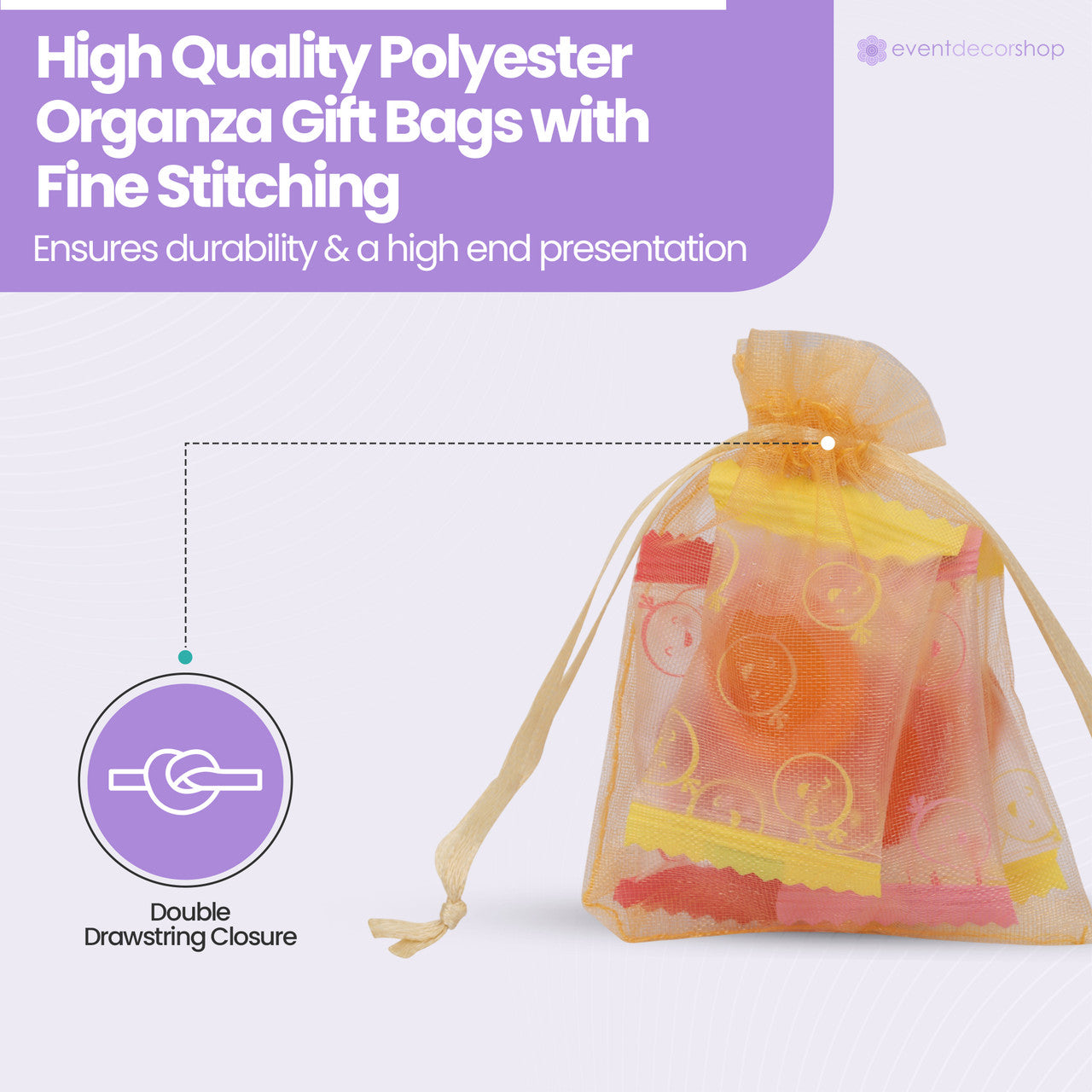 Organza Bags - 7cm x 9cm - 100pcs - Gold