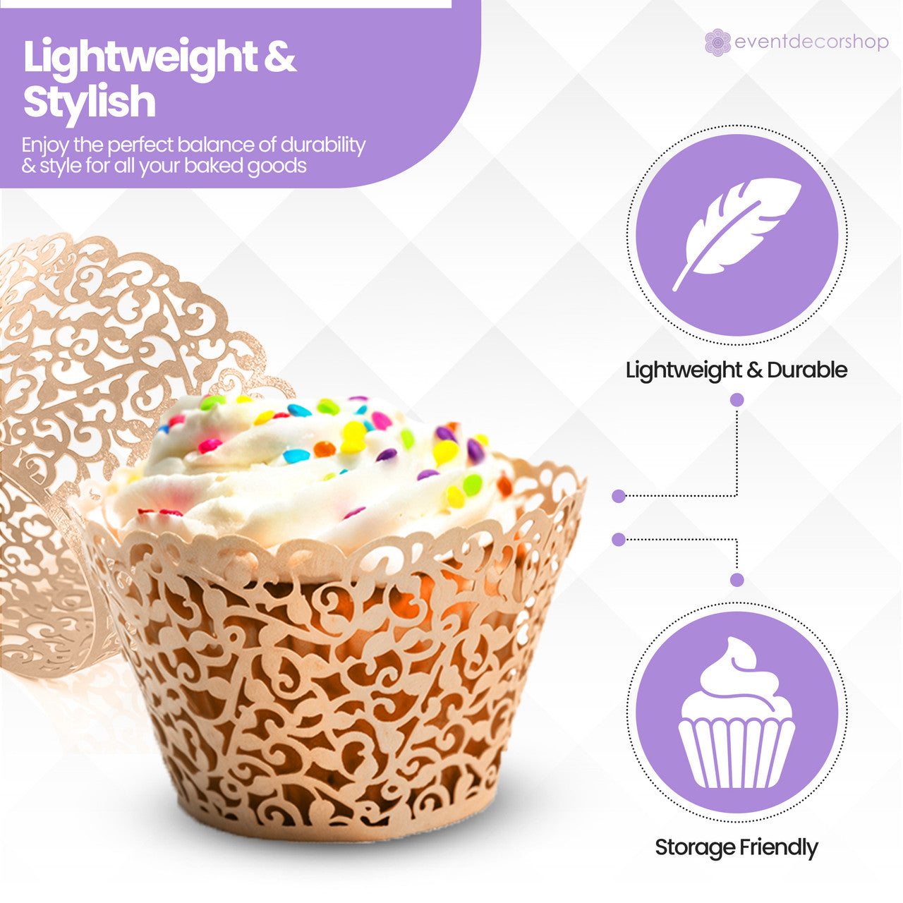 25x Laser Cut Cupcake Wrappers - Ivory