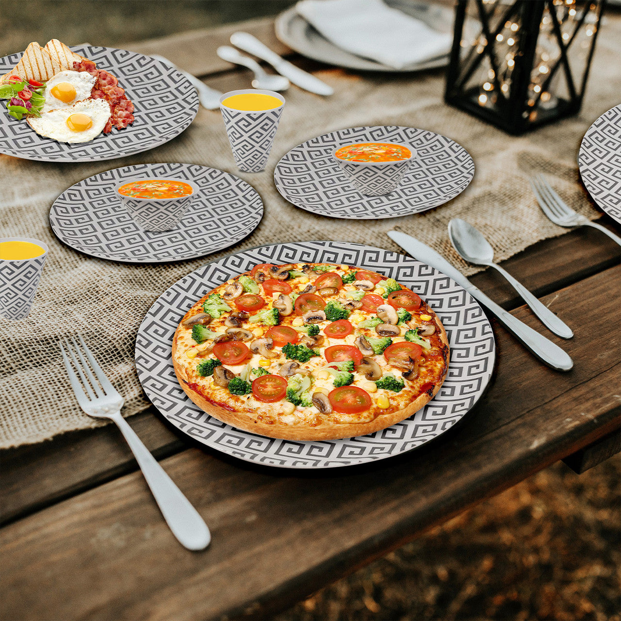 Geometric Design Melamine BBQ and Party Set - 16pcs