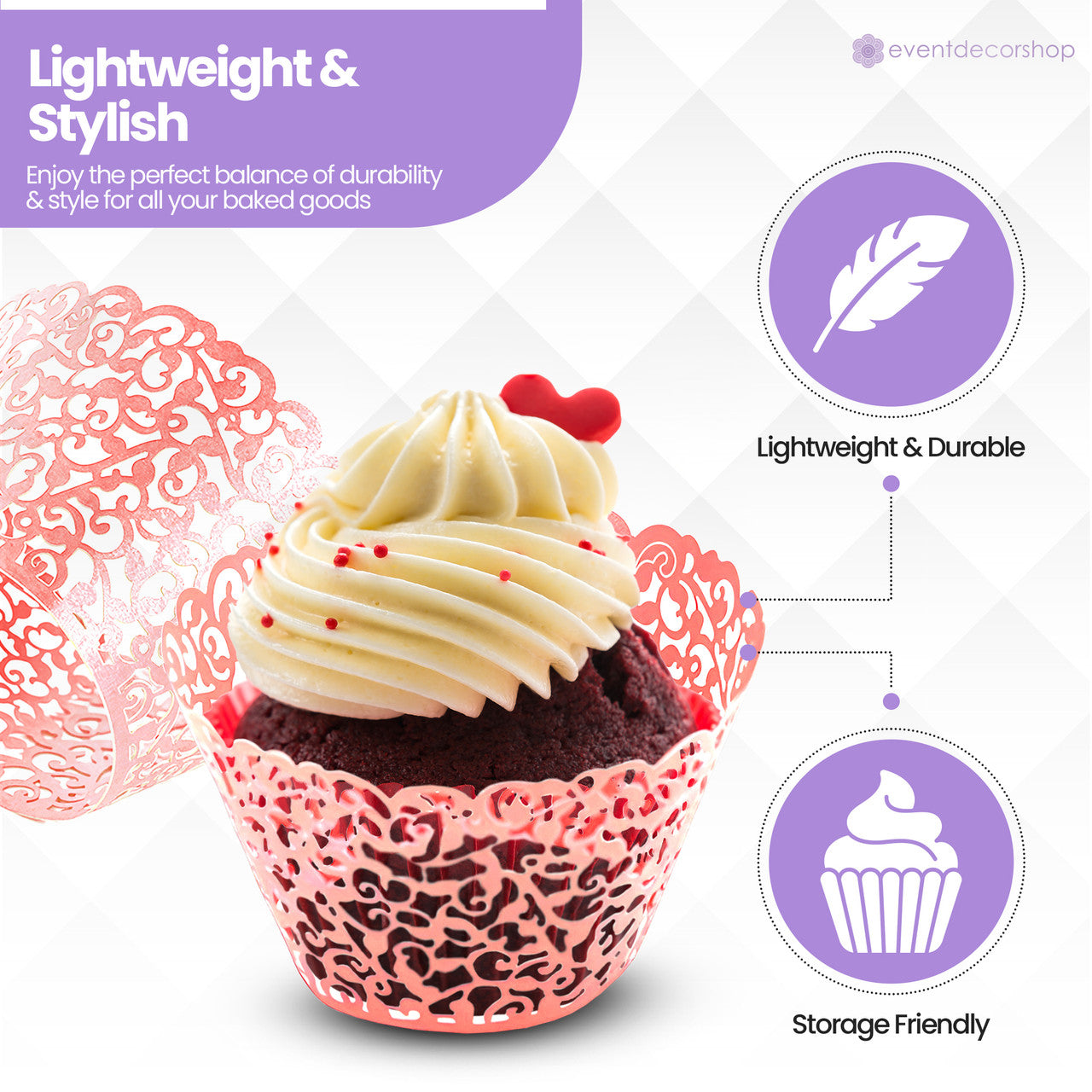 25x Laser Cut Cupcake Wrappers - Red