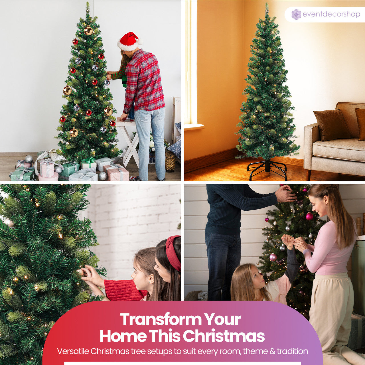 Yuletide Slim Christmas Tree with Warm White Lights - 4ft/5ft/6ft