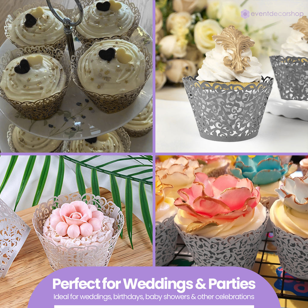 25x Laser Cut Cupcake Wrappers - Silver
