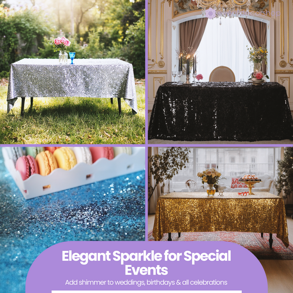 Sequin Rectangle Sparkly Tablecloth - Purple