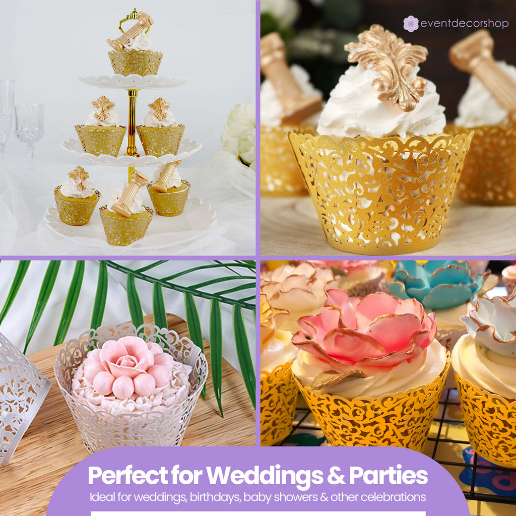 25x Laser Cut Cupcake Wrappers - Gold