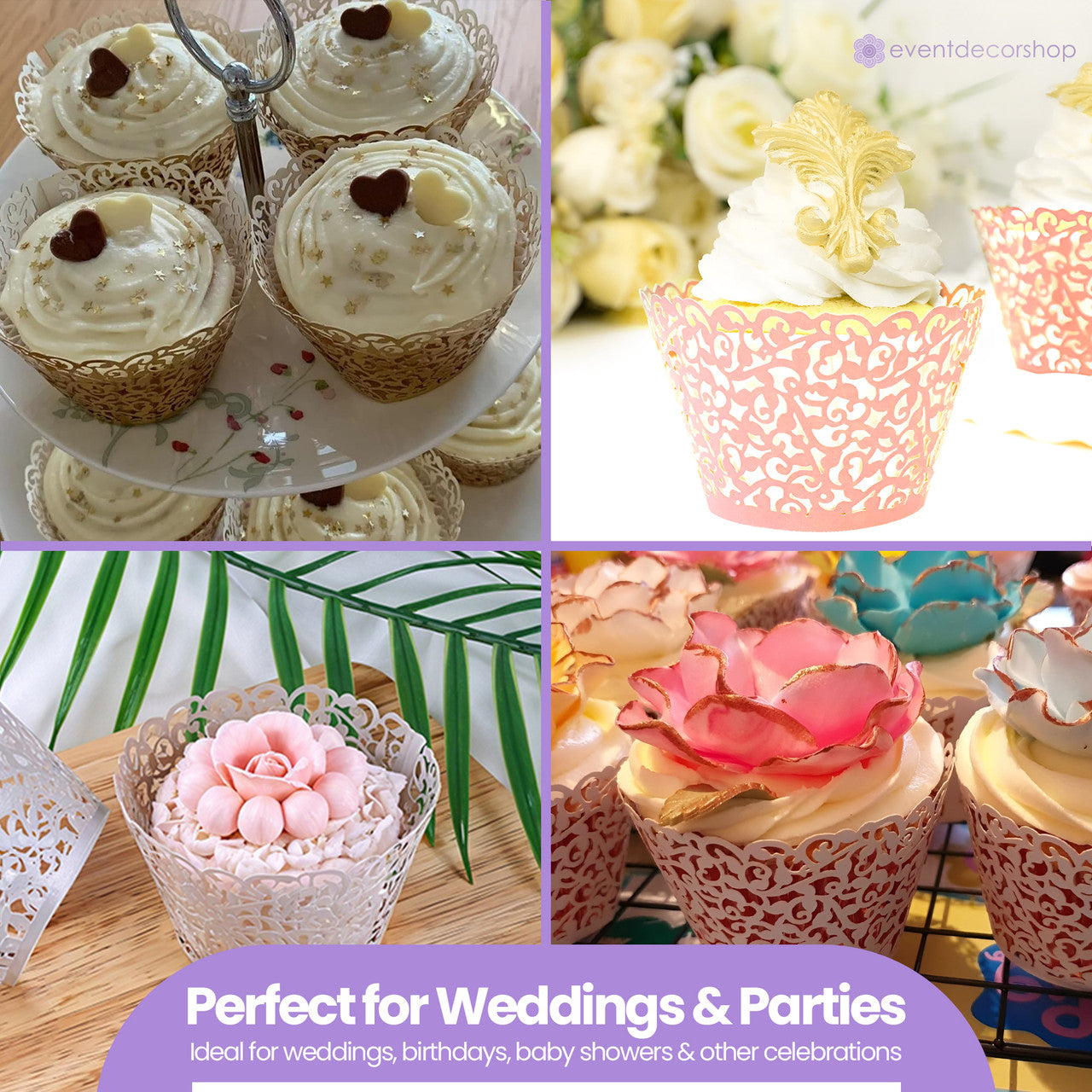 25x Laser Cut Cupcake Wrappers - Pink