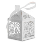 50x Laser Cut Love Heart & Doves Favours Box with Organza Ribbon - White