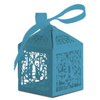 50x Laser Cut Love Heart & Doves Favours Box with Organza Ribbon - Sky Blue