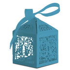50x Laser Cut Love Heart & Doves Favours Box with Organza Ribbon - Sky Blue