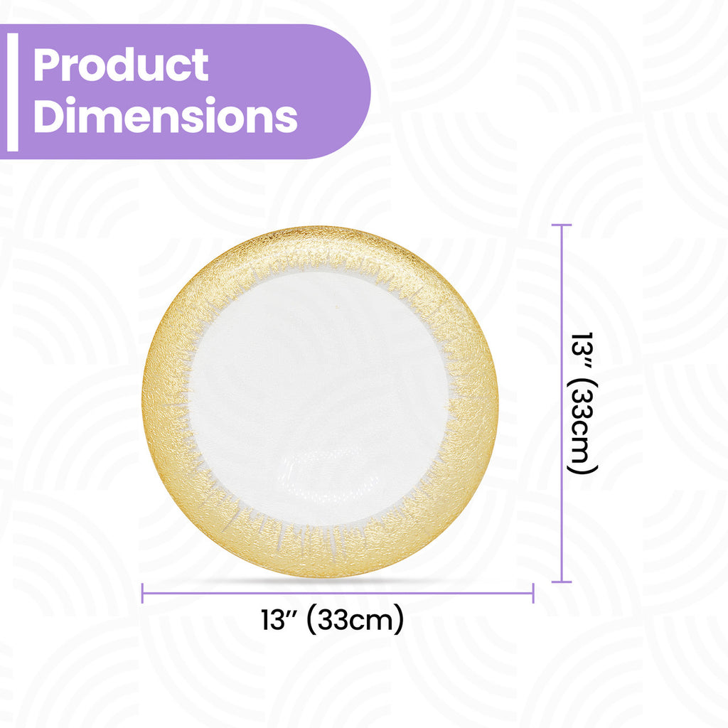 13" Round Charger Plate - Clear with Gold Textured Trim