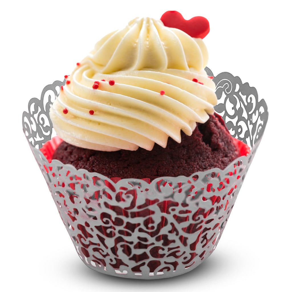 25x Laser Cut Cupcake Wrappers - Silver