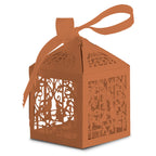 50x Laser Cut Love Heart & Doves Favours Box with Organza Ribbon - Orange