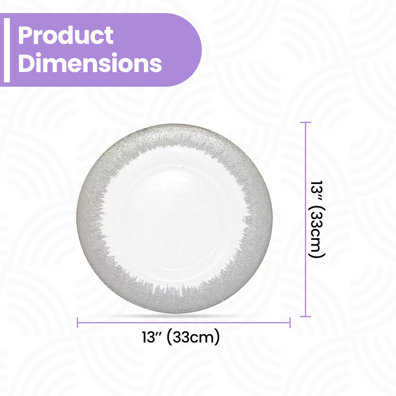13" Round Charger Plate - Clear with Silver Textured Trim