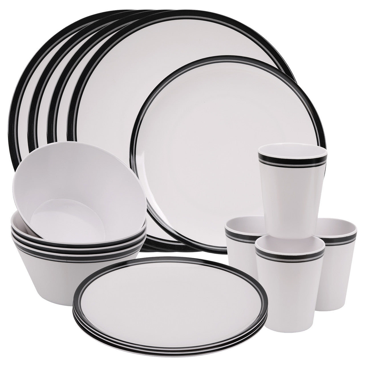 White and Black Design Melamine BBQ and Party Set - 16pcs