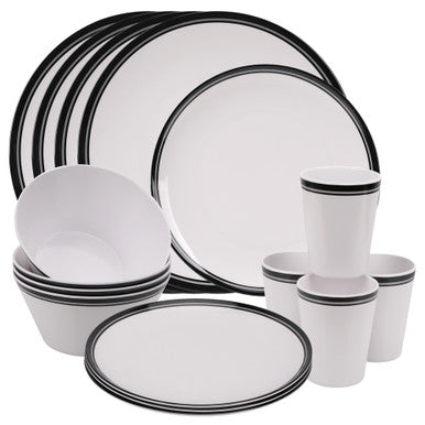 White and Black Design Melamine BBQ and Party Set - 16pcs