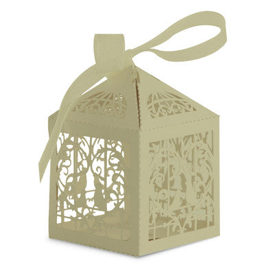 50x Laser Cut Love Heart & Doves Favours Box with Organza Ribbon - Honeydew