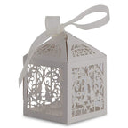 50x Laser Cut Love Heart & Doves Favours Box with Organza Ribbon - Silver