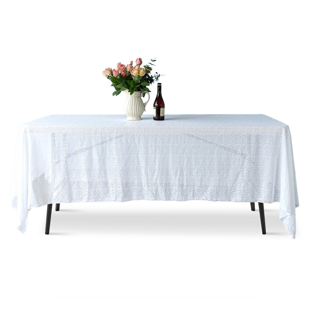 Sequin Rectangle Sparkly Tablecloth - White