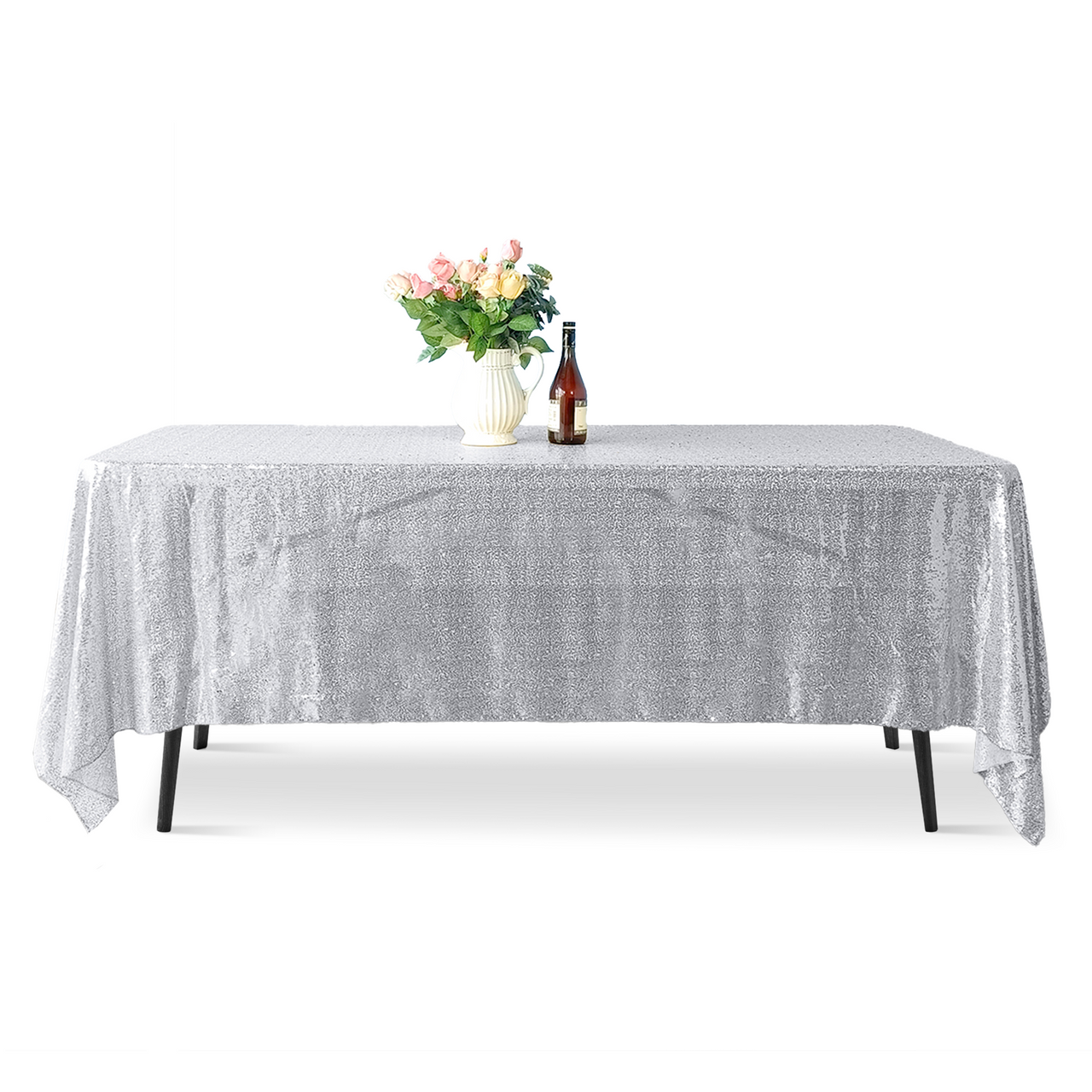 Sequin Rectangle Sparkly Tablecloth - Silver
