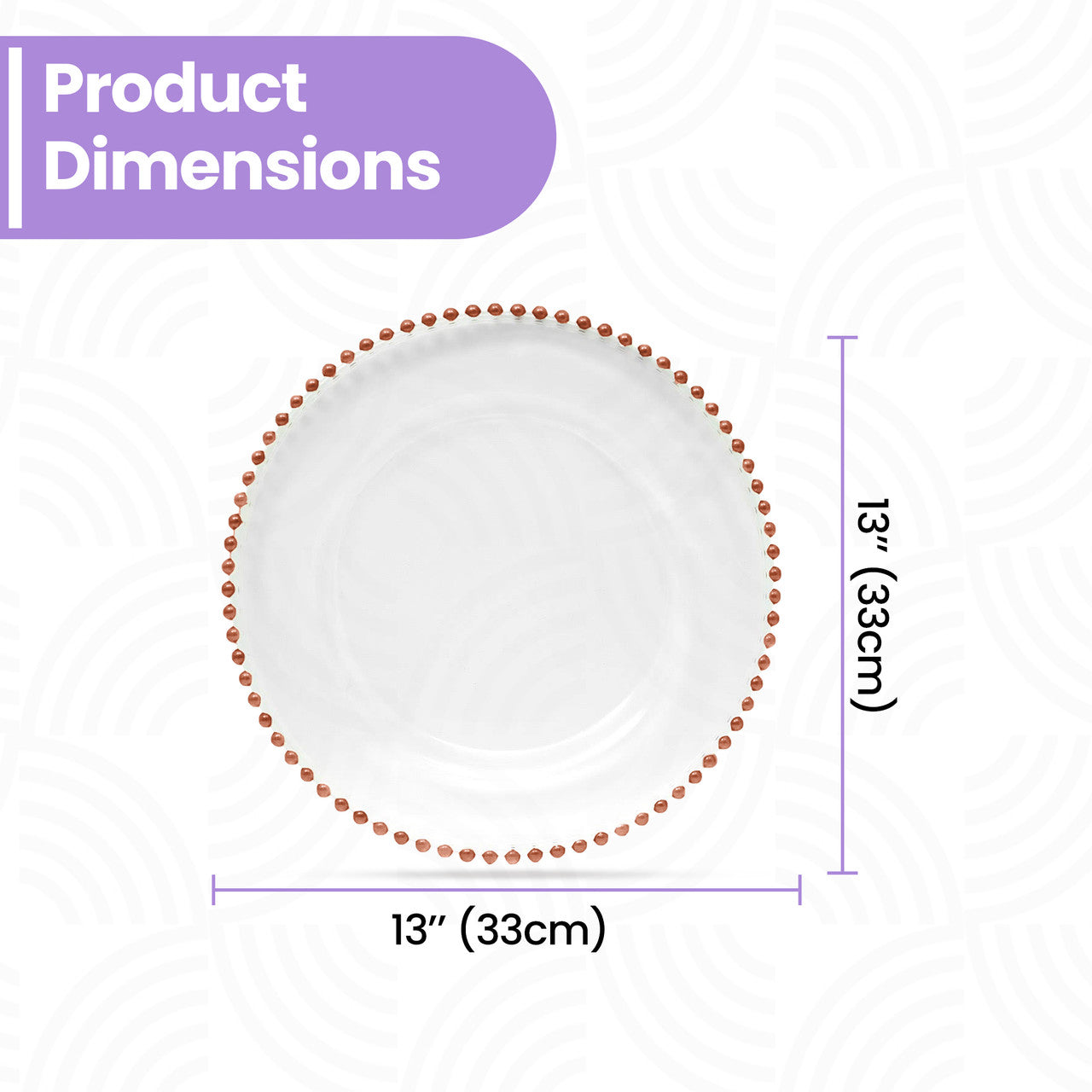 13" Round Charger Plate - Clear with Rose Gold Beads