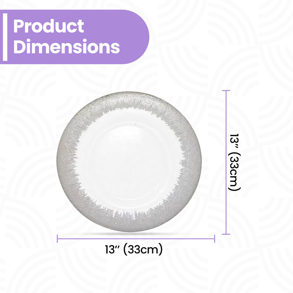 Round Charger Plate - Clear with Silver Textured Trim x 6