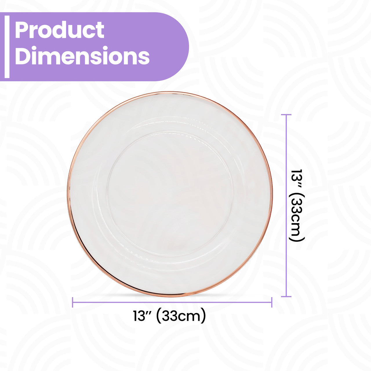 13" Round Charger Plate - Clear with Rose Gold Trim