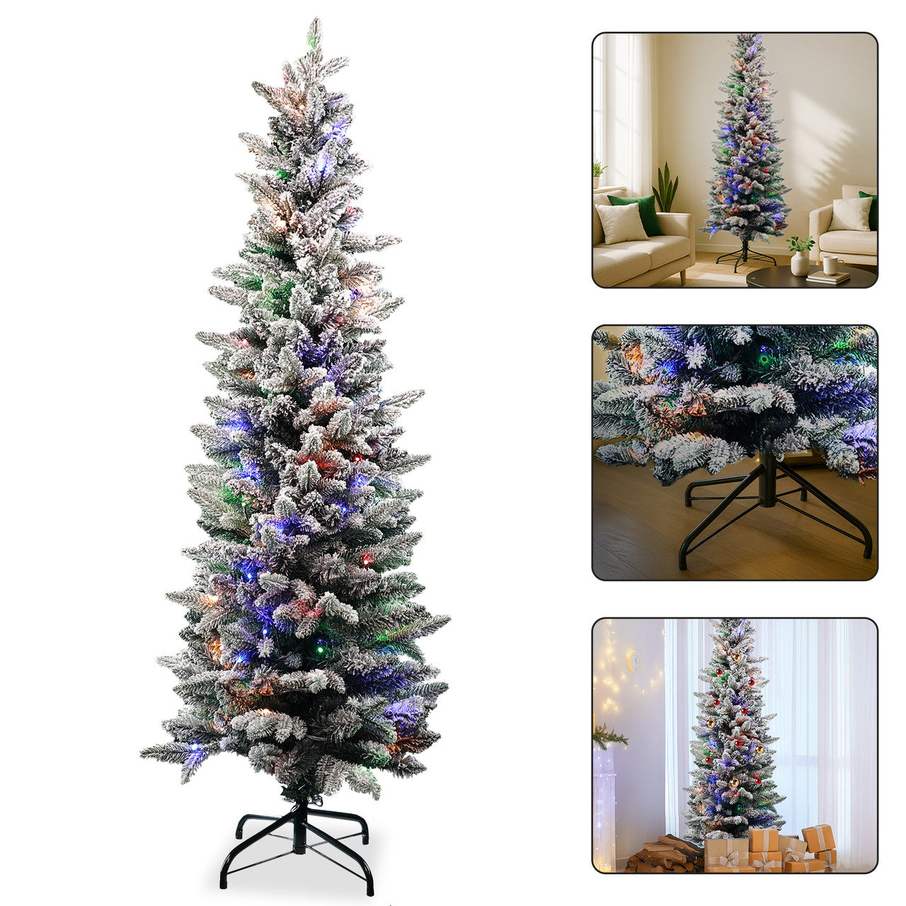 Frosted Whisper Slim Christmas Tree with Warm White Lights - 4ft/5ft/6ft