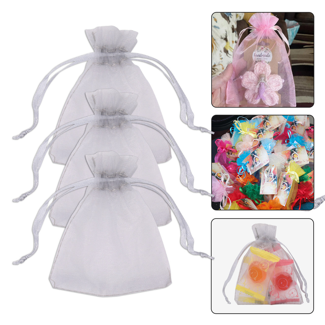 Organza Bags - 7cm x 9cm - 100pcs - Silver