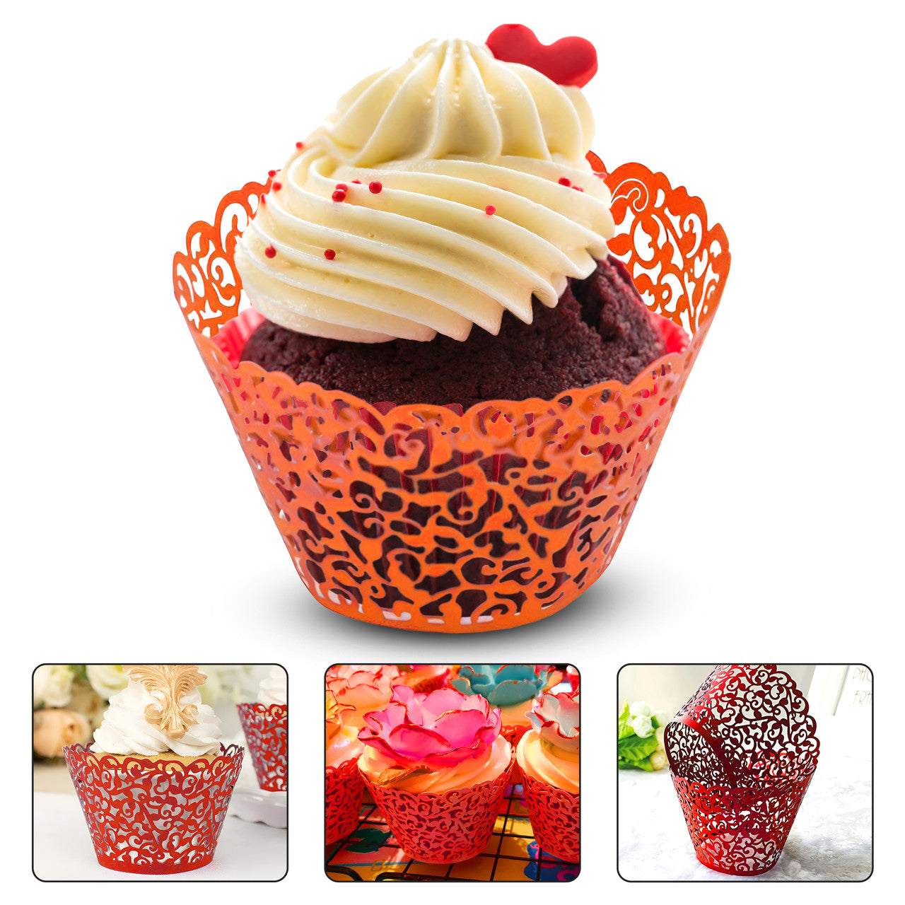 25x Laser Cut Cupcake Wrappers - Orange