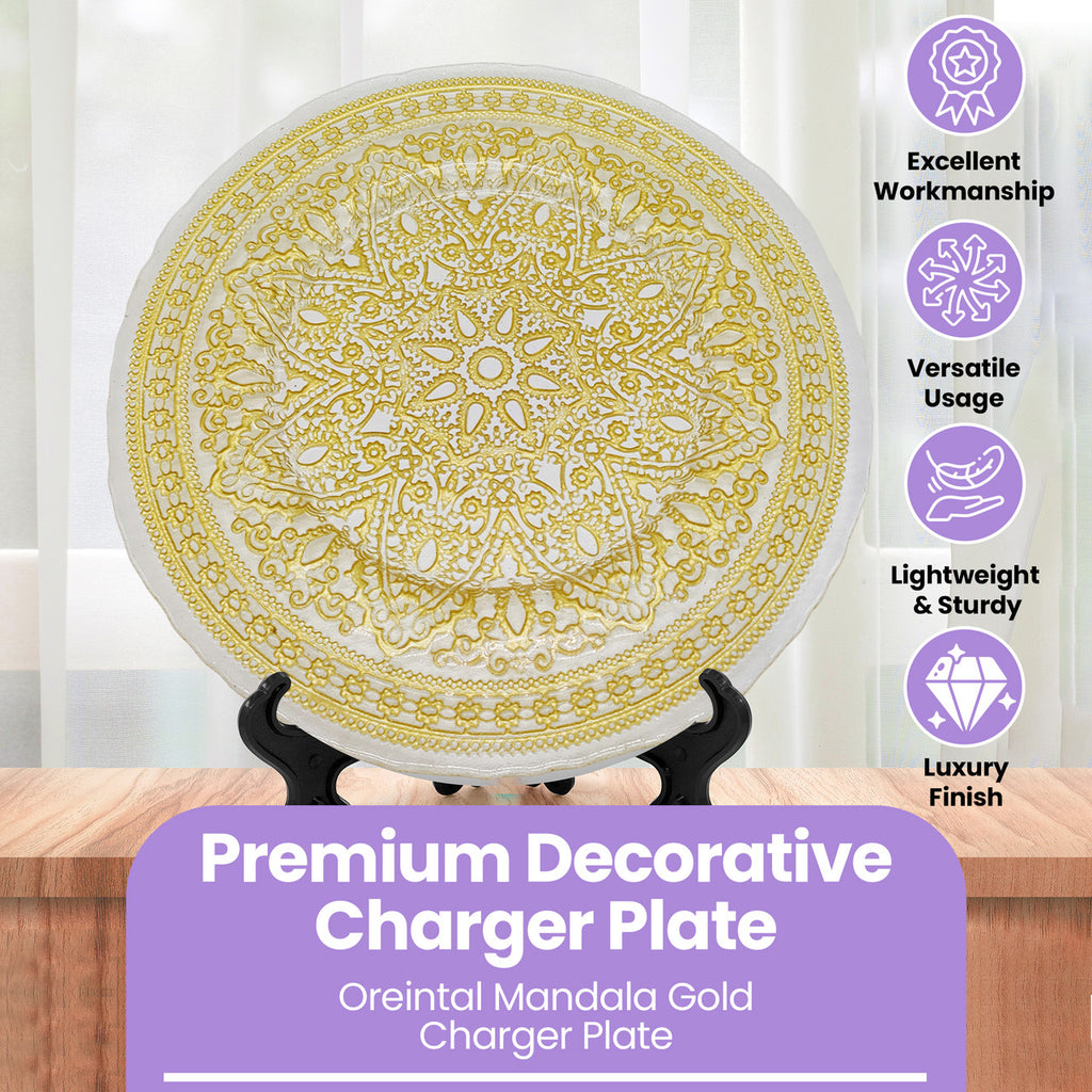 13" Round Charger Plate - Mandala Flower Gold