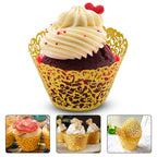 25x Laser Cut Cupcake Wrappers - Gold