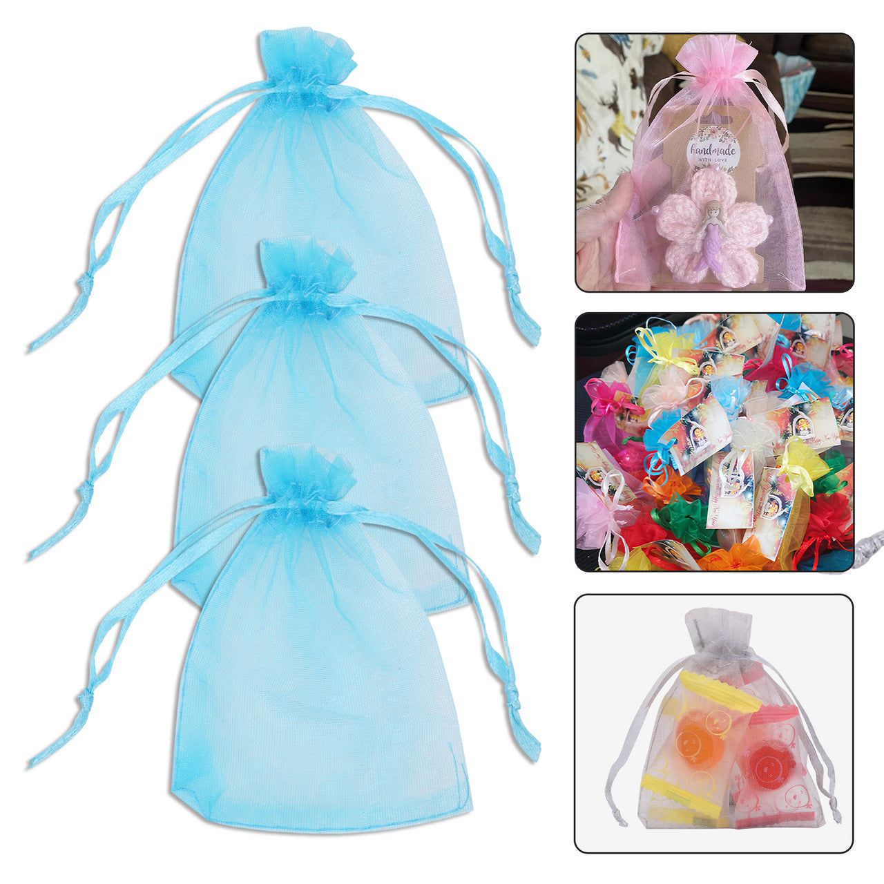 Organza Bags - 7cm x 9cm - 100pcs - Turquoise Blue