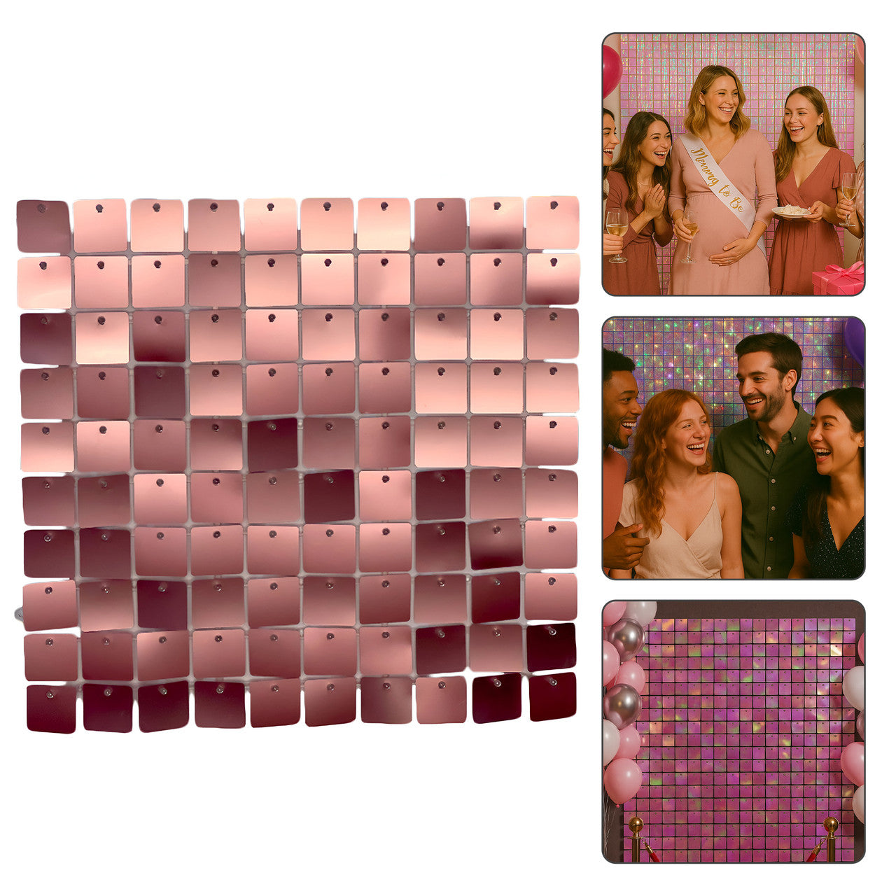 30x30cm Sequin Wall Panel - Metal Rose Gold