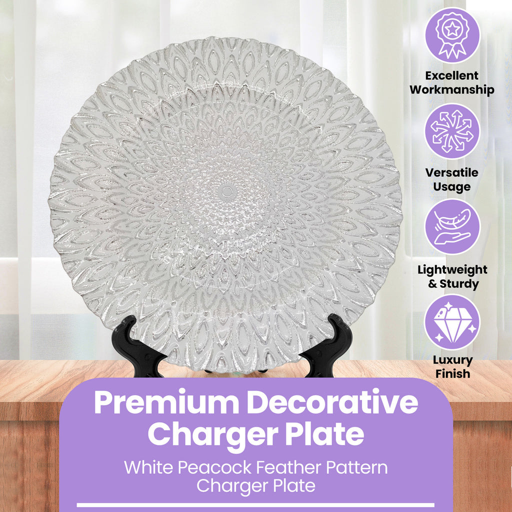 13" Round Charger Plate - Peacock Silver