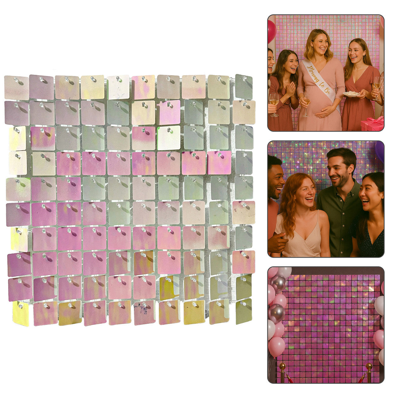 30x30cm Sequin Wall Panel - Iridescent Pink