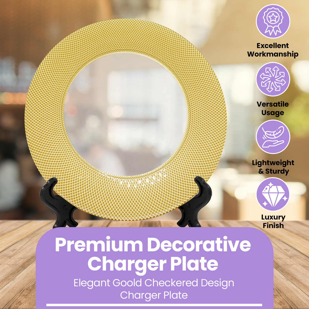 13" Round Charger Plate - Checkered Gold