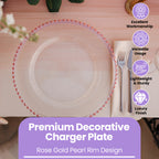 Round Charger Plate - Clear with Rose Gold Beads x 6