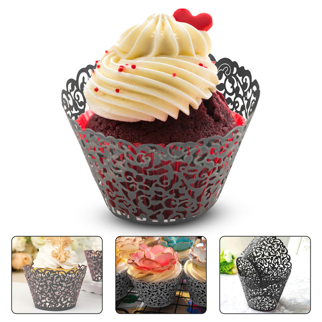 25x Laser Cut Cupcake Wrappers - Black