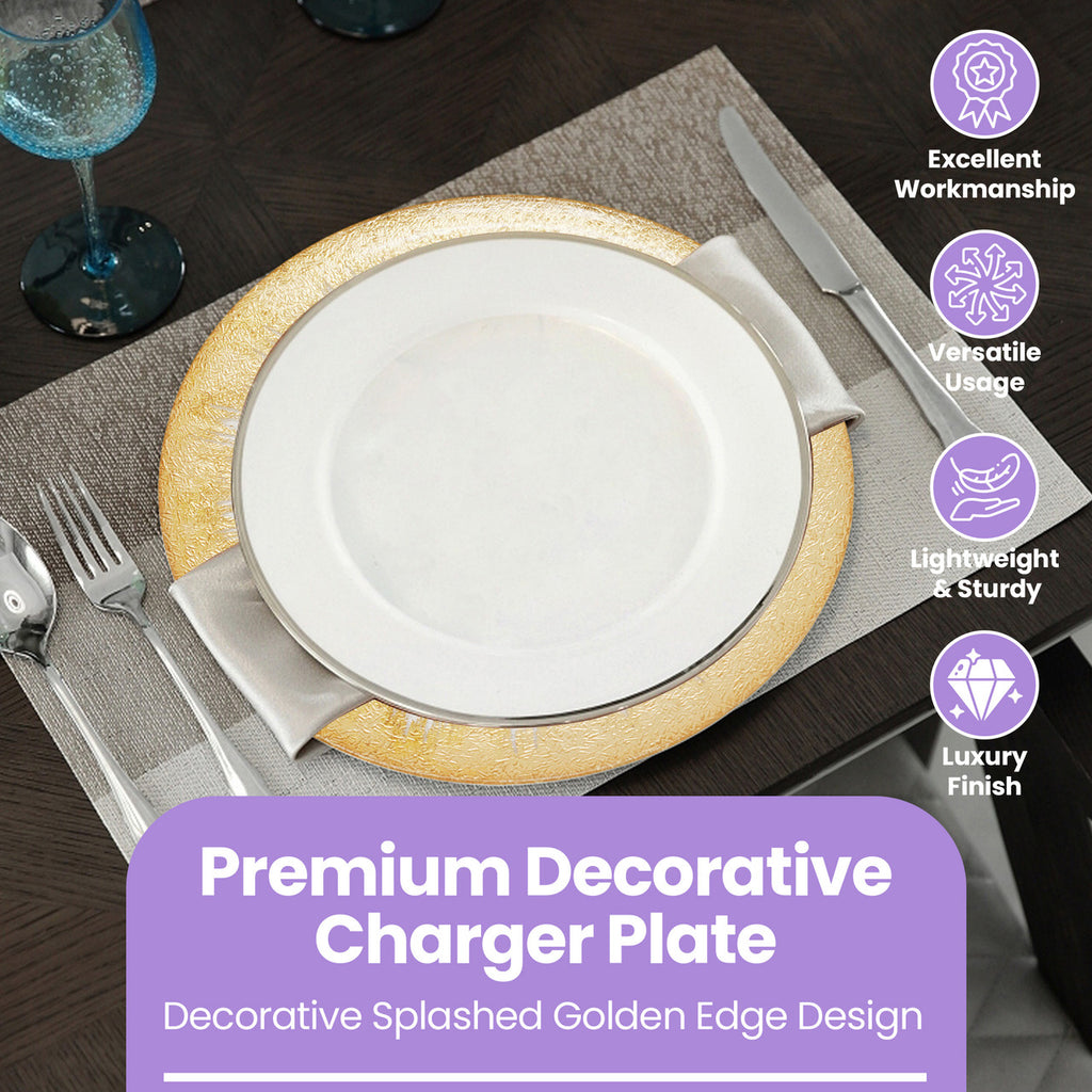 13" Round Charger Plate - Clear with Gold Textured Trim