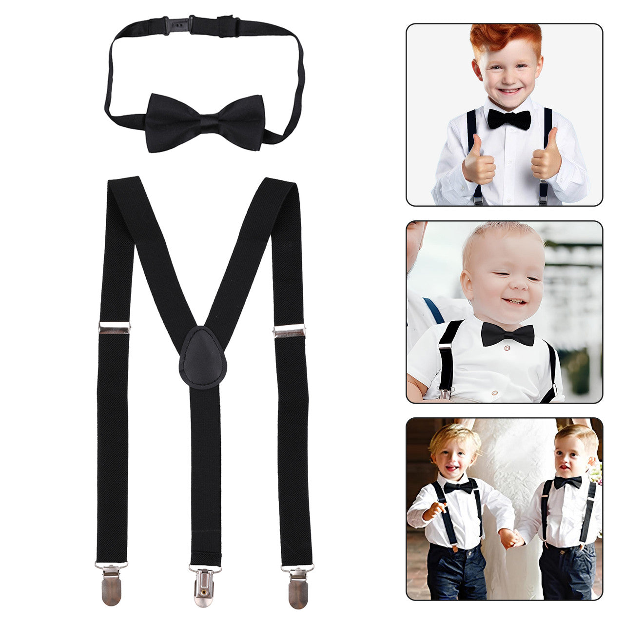 Kids Braces with Bow Tie - 25mm - Black