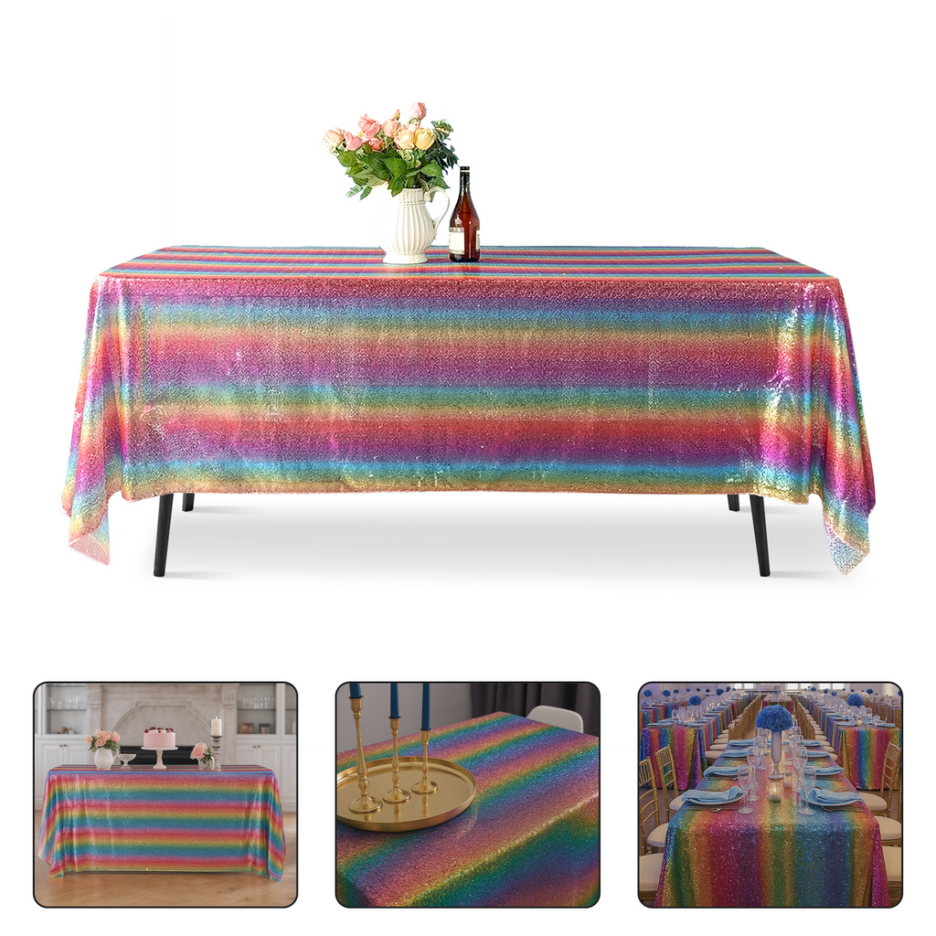 Sequin Rectangle Sparkly Tablecloth - Rainbow