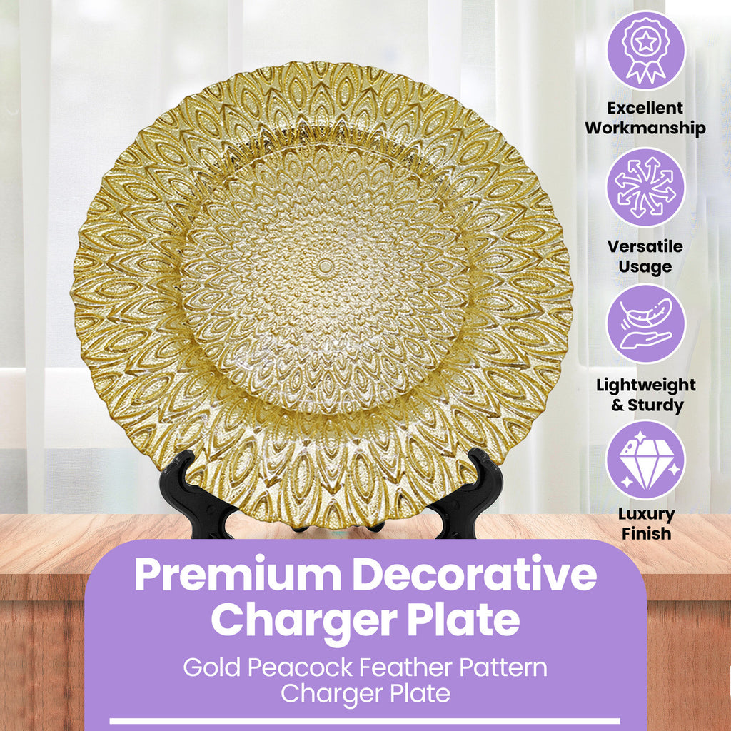 13" Round Charger Plate - Peacock Gold