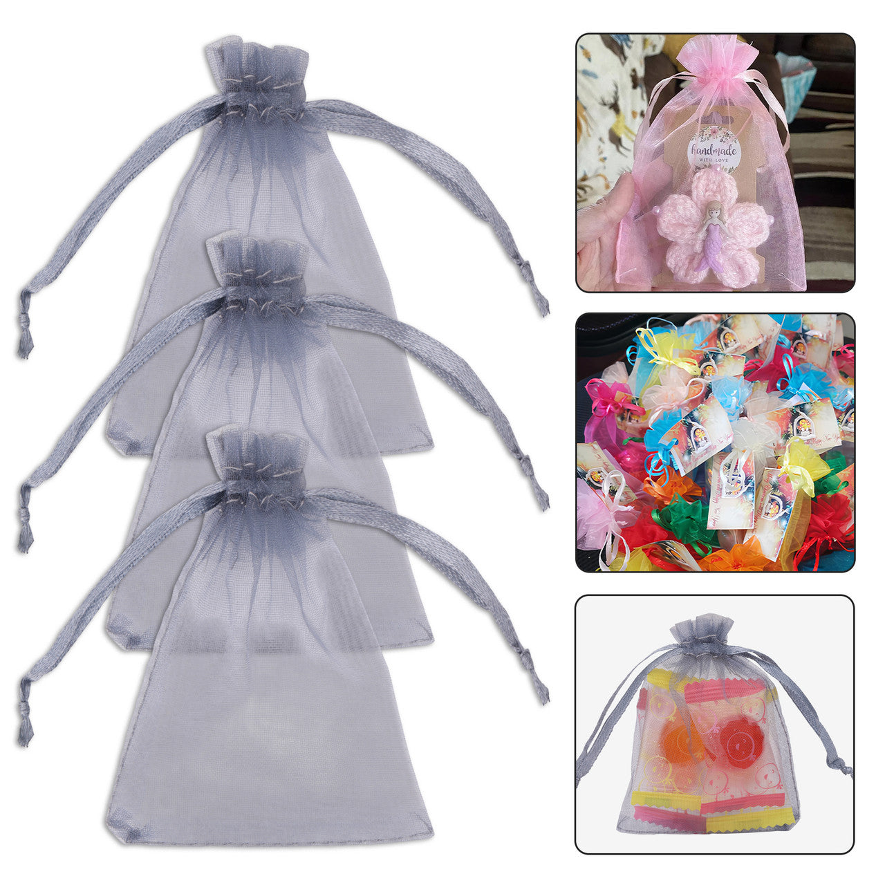 Organza Bags - 7cm x 9cm - 100pcs - Grey