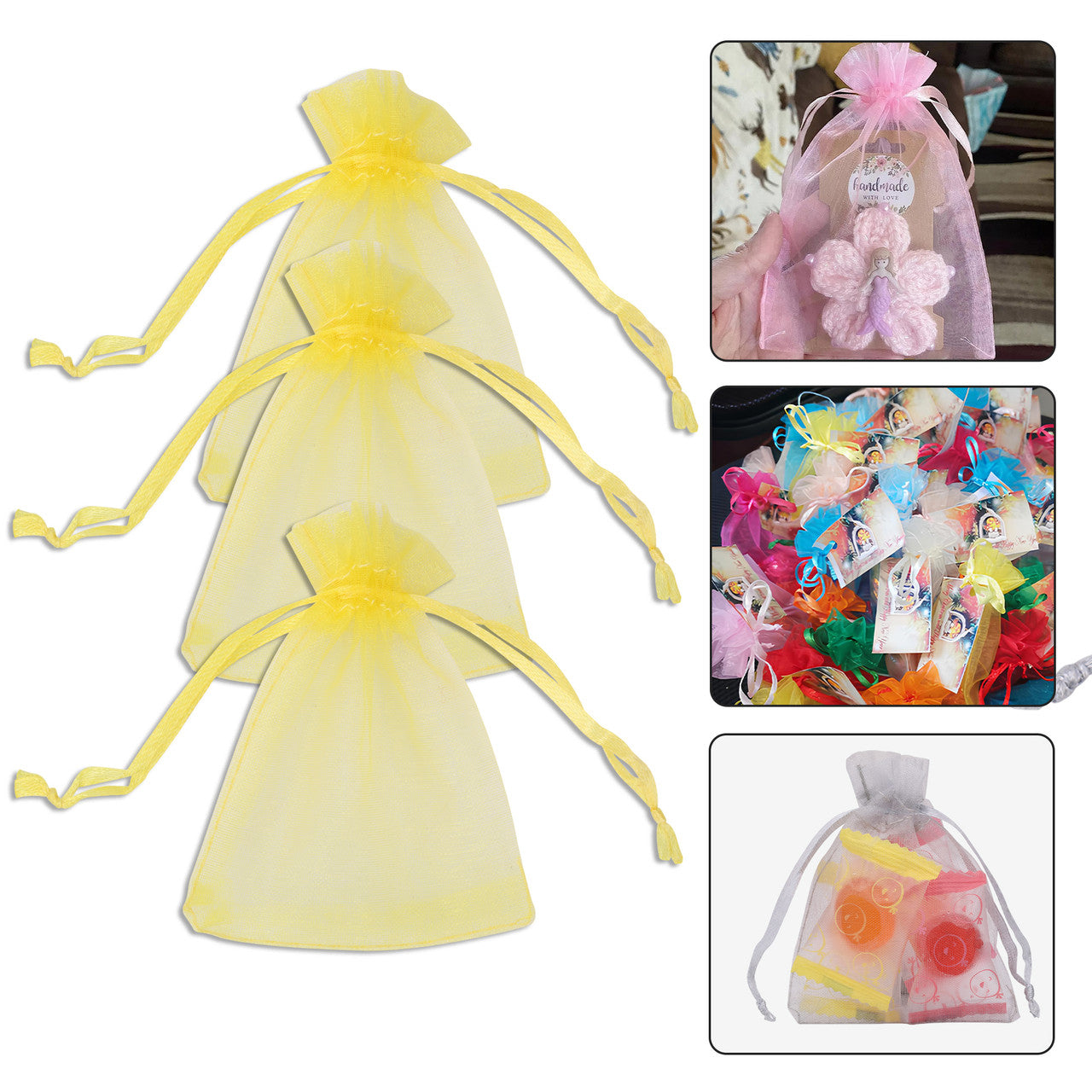 Organza Bags - 7cm x 9cm - 100pcs - Yellow