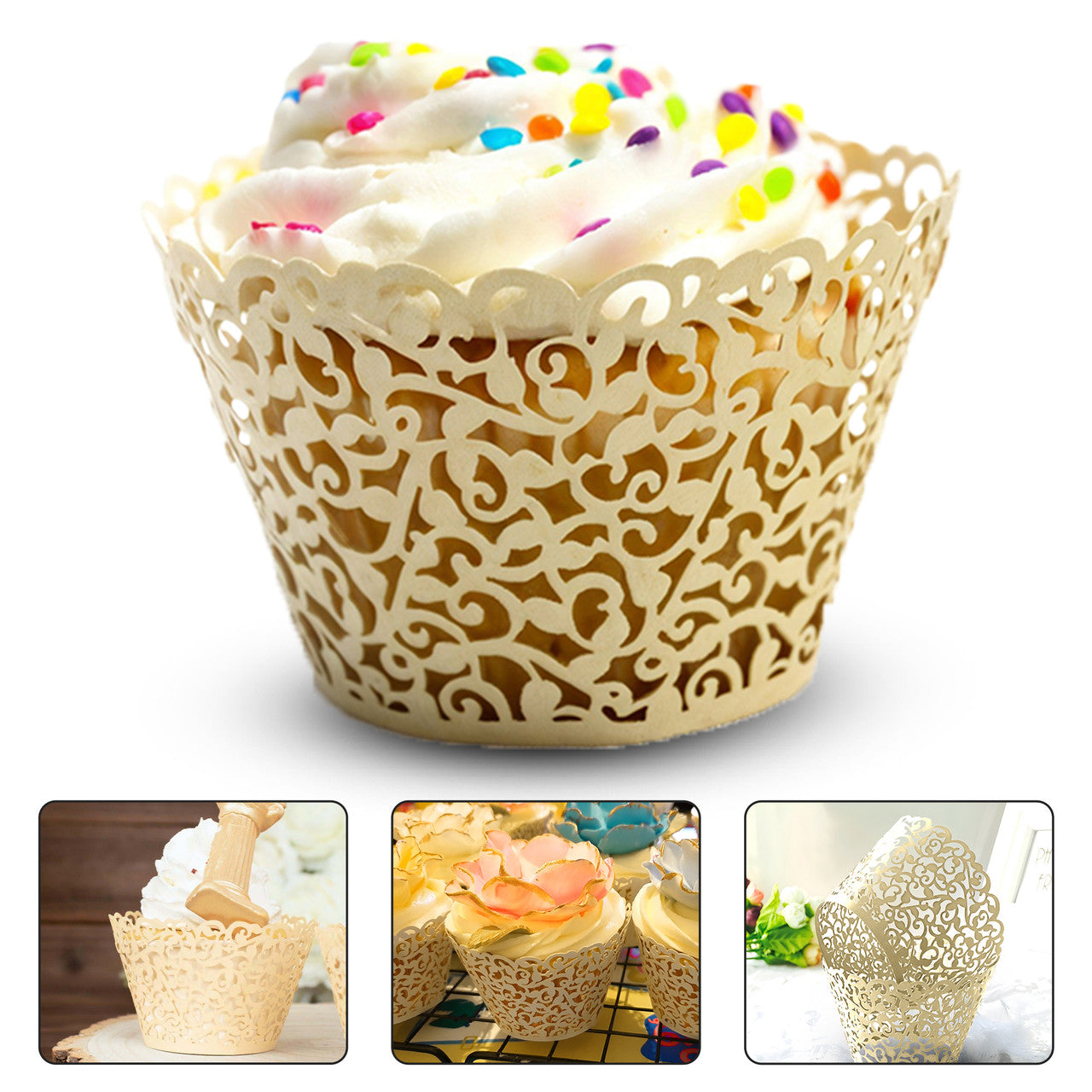 25x Laser Cut Cupcake Wrappers - Beige