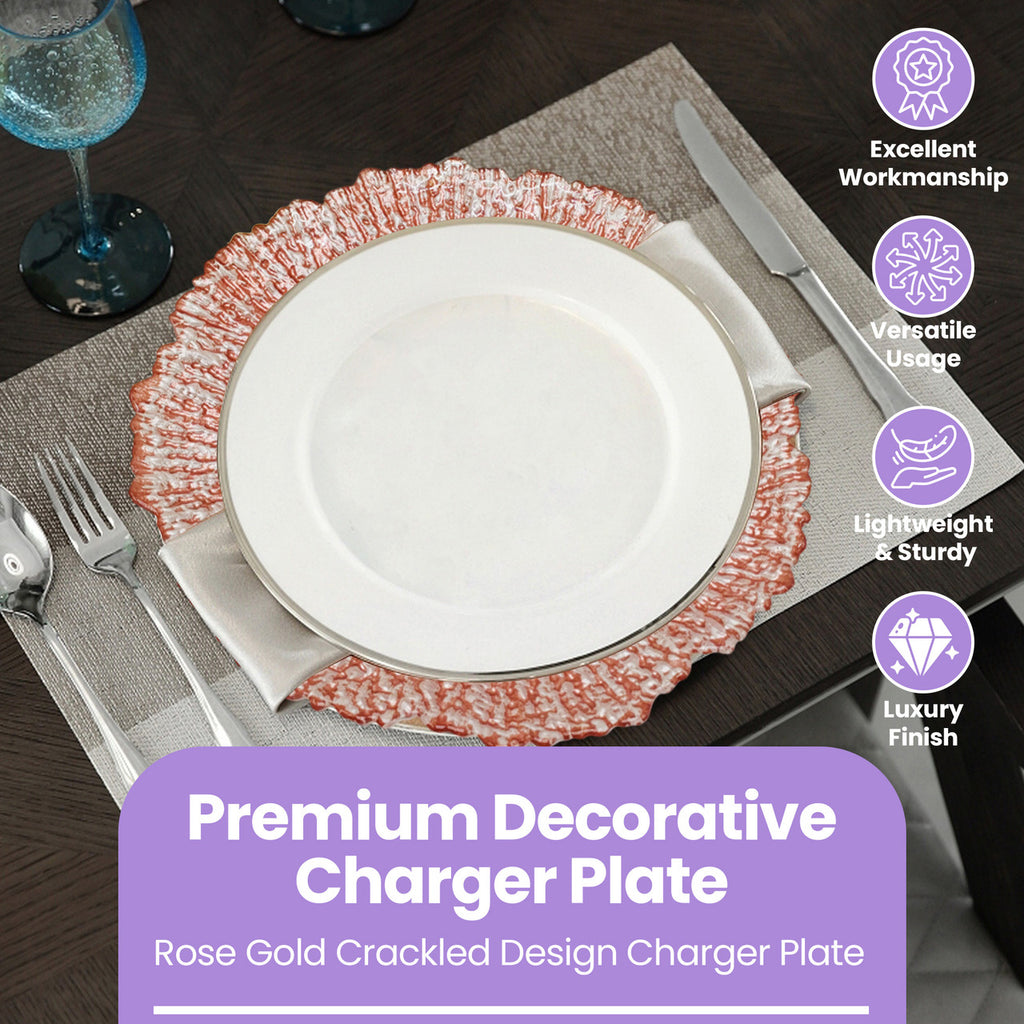13" Round Charger Plate - Crackled Rose Gold