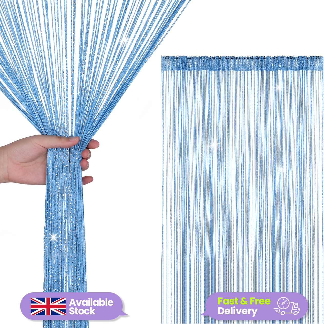 String Curtain Panel - Sky Blue