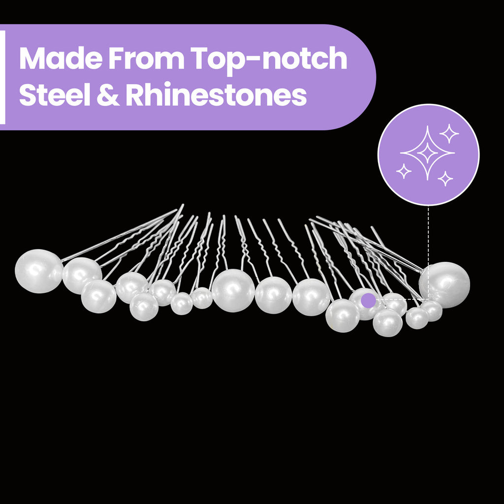 18pcs Mixed Sizes Pearl Head Silver Hair Pins
